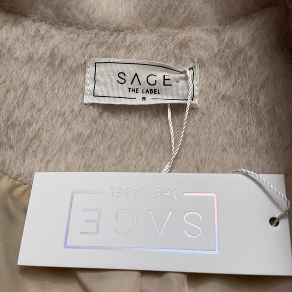 Sage The Label Anthropologie Jacket Womens Size S Wool Long Coat Beige NEW - Picture 3 of 4